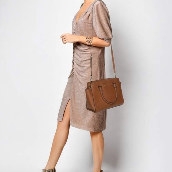 Michael Kors Selma Saffiano Leather Medium Satchel in Cognac - Picture 4 of 8